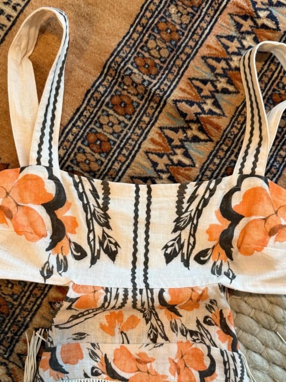 Anthropologie Celandine Floral Cutout Fringe Maxi Dress, Peach & White- Like New - Picture 4 of 10